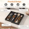 Lifewit Utensil Drawer Organizer, Expendable Cooking Silverware Tray for Kitchen Drawer, Bamboo Adjustable Cutlery Flatware Holder, Spatula Tools and Gadgets Storage Divider, 3 Compartments, Natural(Black)
