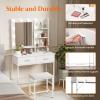 Lifewit Vanity Desk Set with Mirror and Lights, White Makeup Dressing Table with 2 Drawers&Chair, 3 Lighting Modes Adjustable Brightness, Suitable for Bedroom/Bathroom, Wooden Top&Iron Frame(White)