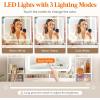 Lifewit Vanity with Mirror and Lights, Adjustable Color/Brightness, 2 Power Outlets/ 2 USB Ports, White Makeup Desk with Storage Stool, 8 Open Shelves, 2 Drawers, 2 Lipstick Holders, Bottom Shelf(LED Light Mirror)
