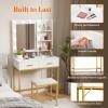 Lifewit Vanity with Mirror and Lights, Adjustable Color/Brightness, White Makeup Desk with 2 Drawers and Stool for Bedroom, Bathroom, Makeup Room