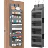 Lifewit 1 Pack Over the Door Organizer, 5 Shelf Clear Window Hanging Storage with 4 Mesh Side Pockets, Anti Tilt 40 lbs Load Behind Door for Pantry, Nursery, Bathroom, Bedroom, Kitchen, Dorm, Grey(Gray)