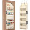 Lifewit 1 Pack Over the Door Organizer, 5 Shelf Clear Window Hanging Storage with 4 Mesh Side Pockets, Anti Tilt 40 lbs Load Behind Door for Pantry, Nursery, Bathroom, Bedroom, Kitchen, Dorm, Grey(Beige)