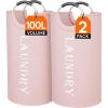Lifewit 100L 2-Pack Large Laundry Basket, Collapsible Laundry Hamper with Aluminum Handles, Waterproof Freestanding Dirty Clothes Hampers for Laundry Room Bedroom Dorm Bathroom, Black(Pink)