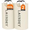Lifewit 100L 2-Pack Large Laundry Basket, Collapsible Laundry Hamper with Aluminum Handles, Waterproof Freestanding Dirty Clothes Hampers for Laundry Room Bedroom Dorm Bathroom, Black(White)