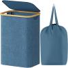 Lifewit 100L Laundry Basket with Lid, Clothes Hampers for Laundry with Bamboo Handles and A Removable Bag, Large Foldable Laundry Hamper for Bedroom, Bathroom, Dorm, Laundry Room, Beige(Dark Blue)