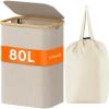 Lifewit 100L Laundry Basket with Lid, Clothes Hampers for Laundry with Bamboo Handles and A Removable Bag, Large Foldable Laundry Hamper for Bedroom, Bathroom, Dorm, Laundry Room, Beige(Beige)