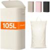 Lifewit 105L Laundry Basket with Lid, Large Laundry Hamper with Plastic Handles and Removable Bag, Foldable Tall Dirty Clothes Hampers for Laundry for Laundry Room, Bedroom, Bathroom, Dorm, Beige(White)