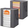 Lifewit 120L Extra Large Blanket Storage Bags, Foldable Comforter Storage with Reinforced Handles, Clothes Storage Containers for King Comforter, Bedding, Pillow, Sheet, Storage Bin with Lids 3 Pack(2)