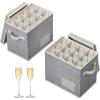 Lifewit 2 Pcs Champagne Flute Storage Box with Dividers, Stackable Cationic Hard Shell Stemware Containers with 12 Cells, Foldable Dustproof Glassware Organizer Case for Moving, Light Grey(2)
