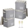 Lifewit 2 Pcs Champagne Flute Storage Box with Dividers, Stackable Cationic Hard Shell Stemware Containers with 12 Cells, Foldable Dustproof Glassware Organizer Case for Moving, Light Grey(4)