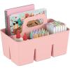 Lifewit 2-Pack Plastic Divided Caddy Organizer with Handle, Portable Art Supply Storage Organizer for Craft Supplies, Cosmetics, Holds Pencil, Crayon, Brushes, Hair Product, Dorm Shower Caddy, Clear(Pink)