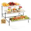 Lifewit 3 Tier Serving Tray, 12″ x 6.5″ White Plastic Tiered Food Serving Platters, Tiered Tray Stand for Party with Black Collapsible Metal Stand, Dessert Display Stands for Cookies, Crackers(12″ x 6.5″)