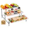 Lifewit 3 Tier Serving Tray, 12″ x 6.5″ White Plastic Tiered Food Serving Platters, Tiered Tray Stand for Party with Black Collapsible Metal Stand, Dessert Display Stands for Cookies, Crackers(14″ x 6.5″)