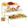 Lifewit 3 Tier Serving Tray for Party, 12″ x 6.5″ Plastic Tiered Food Serving Platters, White Rotatable Tiered Tray Stand with Gold Collapsible Metal Stand, Dessert Table Display Set for Buffet(12″ x 6.5″)