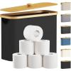Lifewit 30L Toilet Paper Storage Holder for 12 to 16 Rolls, Free Standing Toilet Paper Basket Stand with Bamboo Lid, Collapsible Fabric Bathroom Organizer Box for Mega Rolls, Large, White(Black)