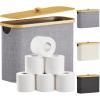 Lifewit 30L Toilet Paper Storage Holder for 12 to 16 Rolls, Free Standing Toilet Paper Basket Stand with Bamboo Lid, Collapsible Fabric Bathroom Organizer Box for Mega Rolls, Large, White(Gray)