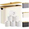 Lifewit 30L Toilet Paper Storage Holder for 12 to 16 Rolls, Free Standing Toilet Paper Basket Stand with Bamboo Lid, Collapsible Fabric Bathroom Organizer Box for Mega Rolls, Large, White(White)