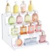 Lifewit 4 Tier Clear Display Riser Stand with Decorative Secure Fences, Tool-free Assembly, Plastic 12 Inch Perfume Organizer, Display for Figures, Cupcake, Dessert, 1-pack(White)