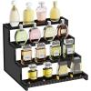 Lifewit 4 Tier Clear Display Riser Stand with Decorative Secure Fences, Tool-free Assembly, Plastic 12 Inch Perfume Organizer, Display for Figures, Cupcake, Dessert, 1-pack(Black)