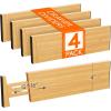 Lifewit 5 Pack 4″ High Bamboo Drawer Dividers, 12-16″ Adjustable Drawer Organizers for Clothes, Wood Dresser Drawer Divider, Expandable Deep Drawer Separators for Dresser, Kitchen, Bedroom, Bathroom(4)