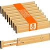 Lifewit 6 Pack Bamboo Drawer Dividers 2.4″ High, 17.5-22″ Kitchen Drawer Organizers, Adjustable Wooden Drawer Dividers for Clothes, Expandable Drawer Separators for Dresser, Bedroom, Bathroom, Cabinet(8)