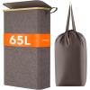 Lifewit 65L Slim Laundry Hamper with Lid, Narrow Laundry Basket with Removable Bag & Bamboo Handles, Fodable Thin Dirty Clothes Hamper for Laundry Collapsible Bin for Bathroom Bedroom Dorm, Dark Gray(Brown)