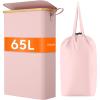 Lifewit 65L Slim Laundry Hamper with Lid, Narrow Laundry Basket with Removable Bag & Bamboo Handles, Fodable Thin Dirty Clothes Hamper for Laundry Collapsible Bin for Bathroom Bedroom Dorm, Dark Gray(Pink)