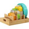 Lifewit Bamboo Lid Organizers for Inside Cabinet, Food Storage Container Lid Holder with 4 adjustable Inserts & 5 Compartments, Lid Storage for Kitchen Pantry Organization, 10.6″ X 8.3″(Medium(10.6″ x 8.3″))