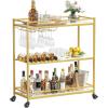 Lifewit Bar Cart Gold, 3 Tier Wine Rolling Cart with Lockable Wheels, 12 Glass Holders and 4 Wine Rack, Home Serving Drink Liquor Cart for Kitchen Dining Living Room, 31.6″ x 13.1″ x 33.9″, Gold