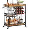 Lifewit Bar Cart, Home Bar Serving Cart, 3 Tier Drink Cart with 12 Wine Bottle Racks, Liquor Beverage Cart for Kitchen Dining Livingroom, 31.5″ x 15.7″ x 36.6″, Removable Top Tray, Rustic Brown