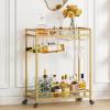 Lifewit Bar Cart, Home Serving Cart with 2 Tier Glass Shelves, Liquor Rolling Cart with Lockable Wheels, Glass Holder and Wine Rack, Beverage Cart for Kitchen Dining Living Room, Gold(modern)