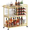 Lifewit Bar Cart for The Home, 3 Tier Drink Cart with Lockable Wheels, 12 Wine Rack and 3 Rows Glass Holders, Liquor Serving Cart for Kitchen Dining Livingroom, 31.6″ x 13.1″ x 33.9″, Gold(Gold)
