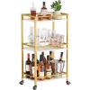 Lifewit Bar Cart for The Home, 3 Tier Small Rolling Wine Cart, Drink Serving Cart with Lockable Wheels, Mini Liquor Utility Cart for Kitchen Dining Living Room, 17″ x 11.8″ x 32.1″, Gold(Gold)