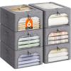 Lifewit Clothes Storage Bins with Metal Frame 6 Pack, Fabric Stackable Storage Bags with Lids, Zipper, Foldable Clost Organizers Containers for Clothing, Blanket, Winter Cloth, 40L(6)