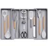 Lifewit Cooking Utensil Drawer Organizer, Expandable from 13 to 22.4 inches, Adjustable Cutlery Silverware Tray, Plastic Flatware Spatula Holder, Kitchen Tools Gadgets Storage Divider, Black(Gray)