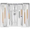 Lifewit Cooking Utensil Drawer Organizer, Expandable from 13 to 22.4 inches, Adjustable Cutlery Silverware Tray, Plastic Flatware Spatula Holder, Kitchen Tools Gadgets Storage Divider, Black(White)