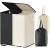Lifewit Double Laundry Hamper with Lid and Removable Laundry Bags, Large Collapsible 2 Dividers Dirty Clothes Basket with Handles for Bedroom, Laundry Room, Closet, Bathroom, College, 136L Gray(White&black)