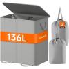 Lifewit Double Laundry Hamper with Lid and Removable Laundry Bags, Large Collapsible 2 Dividers Dirty Clothes Basket with Handles for Bedroom, Laundry Room, Closet, Bathroom, College, 136L Gray(Silver Gray)