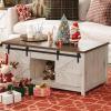 Lifewit Farmhouse Double Lift Top Coffee Table with Sliding Barn Doors, Wood Square Center Table with Large Hidden Storage Space and Open Cabinet, for Living Room, Bedroom, Home Office, Rustic White