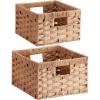 Lifewit Handwoven PP Wicker Storage Basket, Waterproof Imitation Rattan Basket with Built-in Handles, Rectangle Baskets for Organizing Shelves, Pantry, Burlywood, 2-Pack (Large+Medium)(Burlywood)