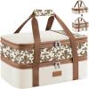 Lifewit Insulated Double Casserole Carrier Thermal Lunch Tote for Potluck Parties, Picnic, Beach, Fits 9 x 13 Inches Casserole Dish, Expandable by Mid Zipper, Grey(Cream-flowers)