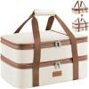 Lifewit Insulated Double Casserole Carrier Thermal Lunch Tote for Potluck Parties, Picnic, Beach, Fits 9 x 13 Inches Casserole Dish, Expandable by Mid Zipper, Grey(Cream)