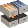 Lifewit Jeans Organizer for Closet, Large Size Pants Storage Bins 12 Cell, Foldable Clothes Drawer Organizer for Sweater, Towel, T-shirts, Dress, Stackable Wardrobe Shelf Dividers Box, 3 Packs(4)