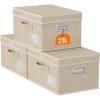 Lifewit Large Clothes Storage Bins with Lids, Fabric Foldable Storage Boxes with Handles, Decorative Closet Organizer, Stackable Cube Baskets Container for Bedroom, Office, 2 Packs, 34.5L Beige(3)