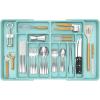 Lifewit Large Silverware Drawer Organizer, Expandable From 21 to 36 Inches, BPA Free Plastic Utensil Tray for Kitchen, Adjustable Flatware and Cutlery Holder for Spoons Forks Knives, Black(Turquoise)
