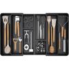 Lifewit Large Utensil Organizer for Kitchen Drawer, Expandable 21.4 to 36 Inches Wide, Adjustable Cooking Silverware Tray, Bamboo Cutlery Flatware Holder, Spatula Tool Gadget Storage Divider, Natural(Black)