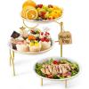 Lifewit Plastic 3 Tier Serving Tray Platter for Party Entertaining, 10″ × 10″ Large Dessert Table Display Set, White Reusable Round Dishes with Gold Metal Display Stand for Veggie, Fruit, Cookies(Gold)