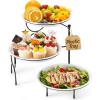 Lifewit Plastic 3 Tier Serving Tray Platter for Party Entertaining, 10″ × 10″ Large Dessert Table Display Set, White Reusable Round Dishes with Gold Metal Display Stand for Veggie, Fruit, Cookies(Black)