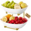 Lifewit Plastic Fruit Bowl Basket for Kitchen Countertop, 3 Tier Fruit Holder with Gold Metal Stand, Serving Tray for Food, Vegetable, Cake, Dessert in Party(Gold)