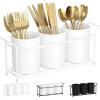 Lifewit Plastic Silverware Caddy with Metal Rack, Utensil Holder for Party, Cutlery Flatware Organizer for Kitchen Countertop, Forks Spoons Knives Storage for Picnic Camping Outdoor Buffet, White(White)